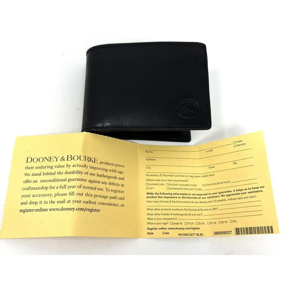 Dooney & Bourke Mens Black Passcase Wallet Concord Billfold Train Pass NWT